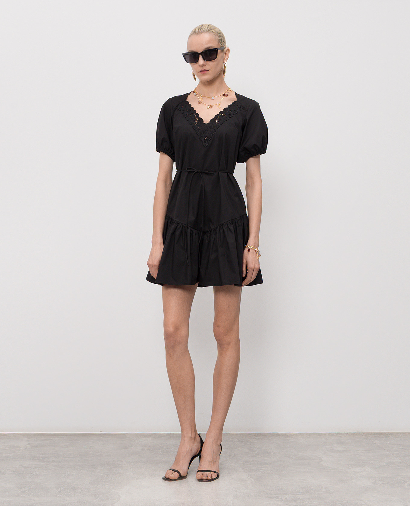 Black mini dress with broderie embroidery Twinset 2