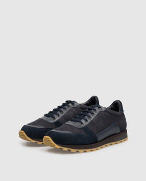 ISAIA Blue combination sneakers with embroidered emblem RUNT07PLT06