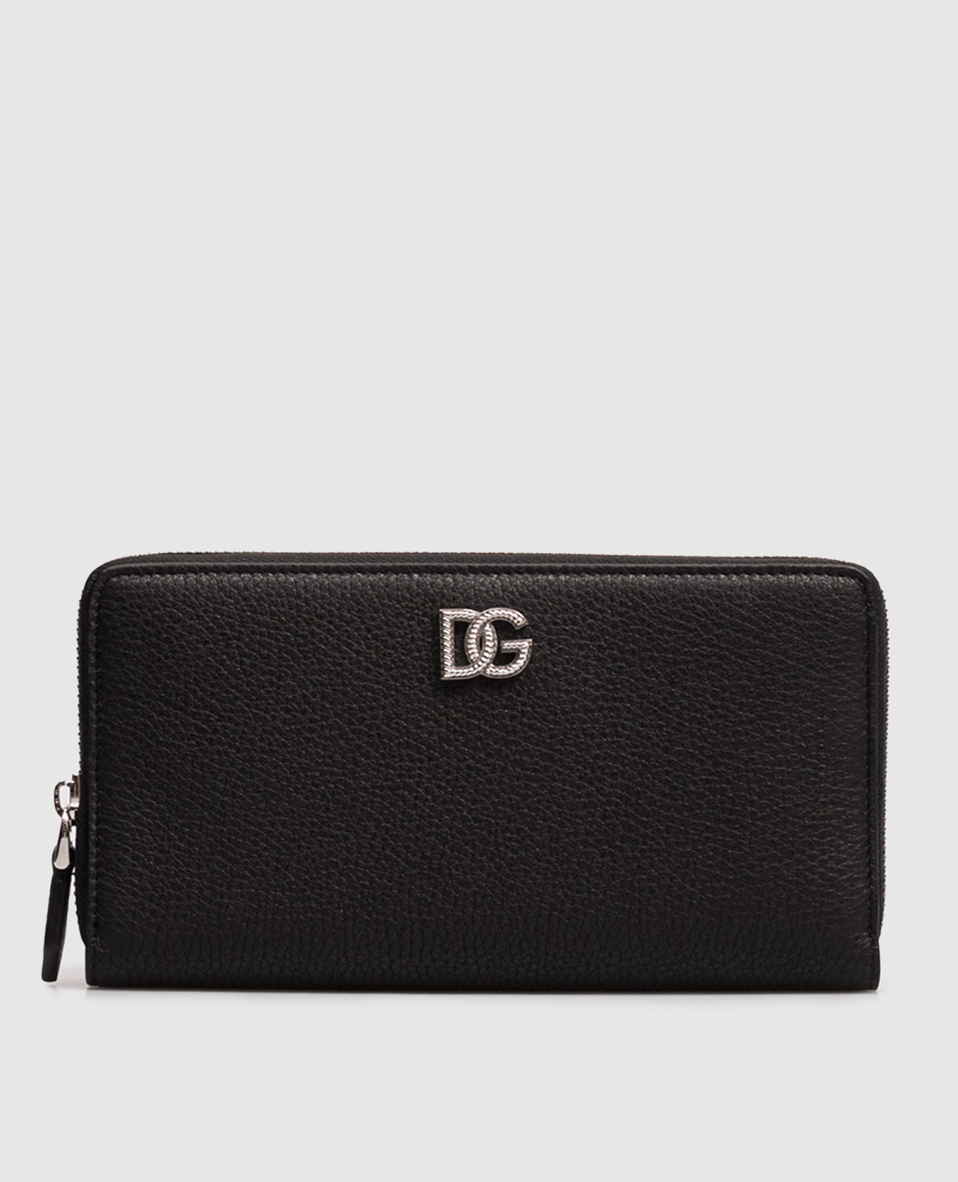 Black leather wallet with textured monogram