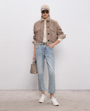 Brunello Cucinelli Brown suede jacket with chain MPCAI7802