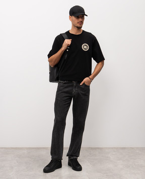 Dolce&Gabbana Black T-shirt with contrast DG logo monogram G8PN9ZG7PZF