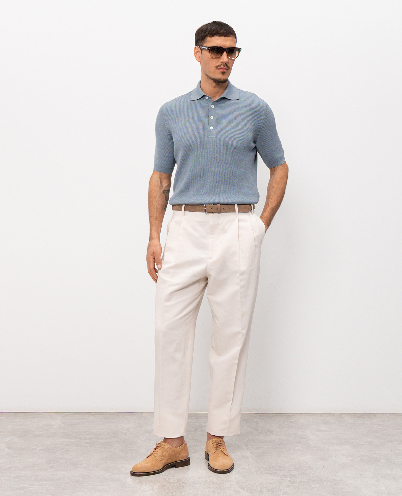 

Blue ribbed polo shirt Brunello Cucinelli, Light blue