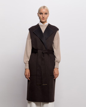 Agnona Brown cashmere long vest TV1201AD7036