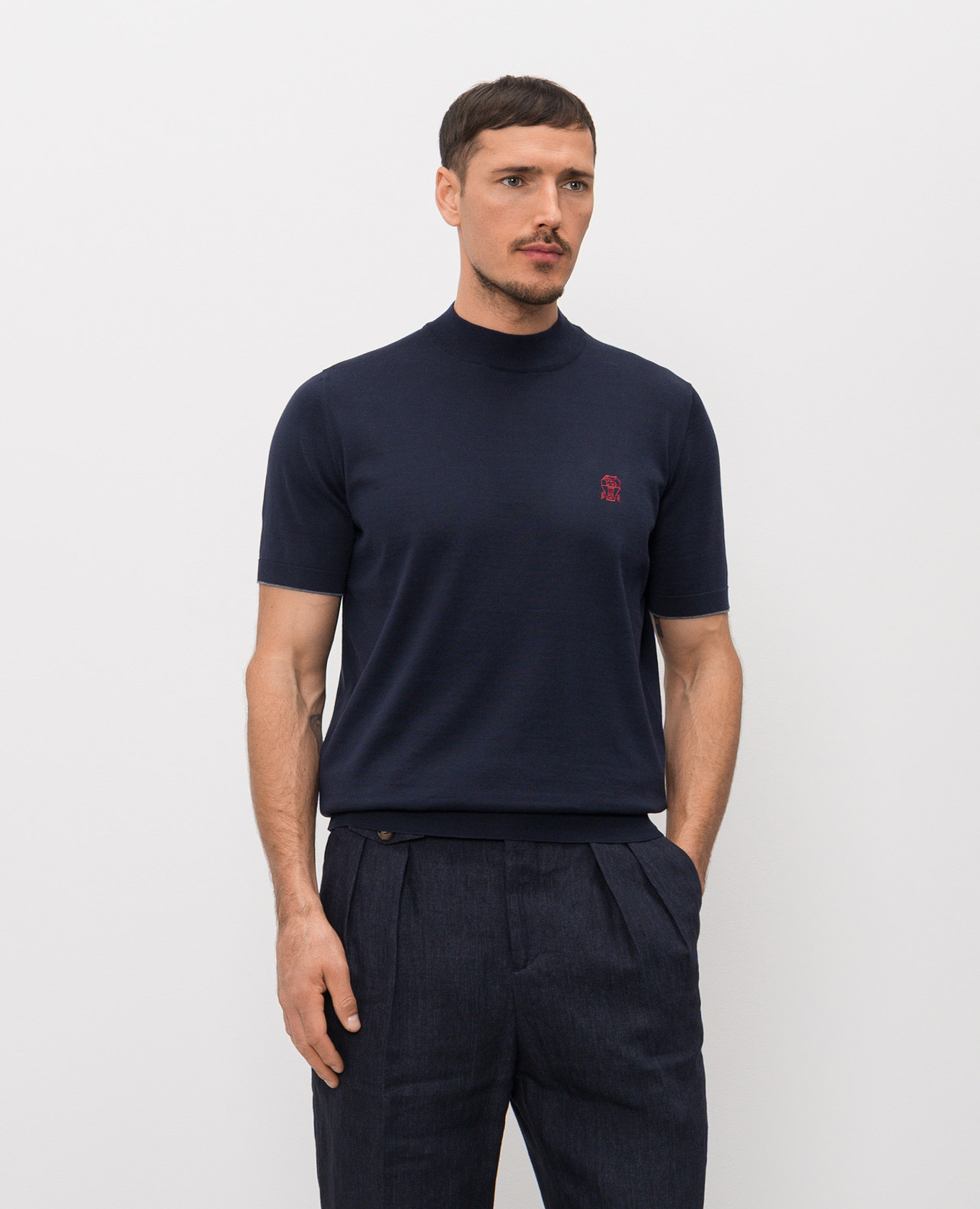 Blue T-shirt with embroidered emblem Brunello Cucinelli 3