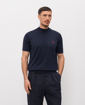 Brunello Cucinelli Blue T-shirt with embroidered emblem M29800104