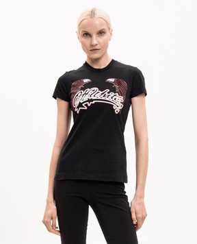 Off-White Black Double Eagle T-shirt with Swarovski crystals 29A00308T