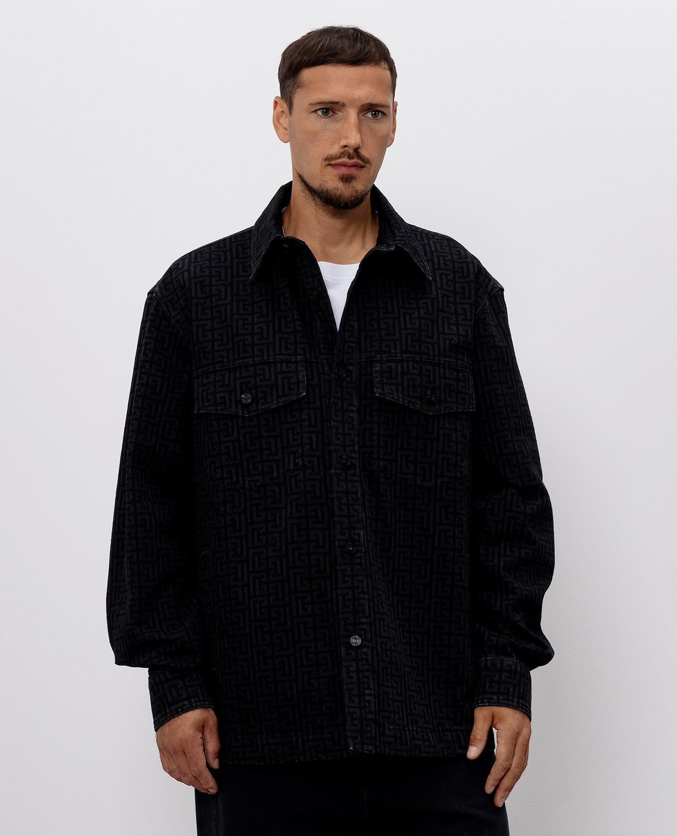 Black denim jacket with print Balmain 3