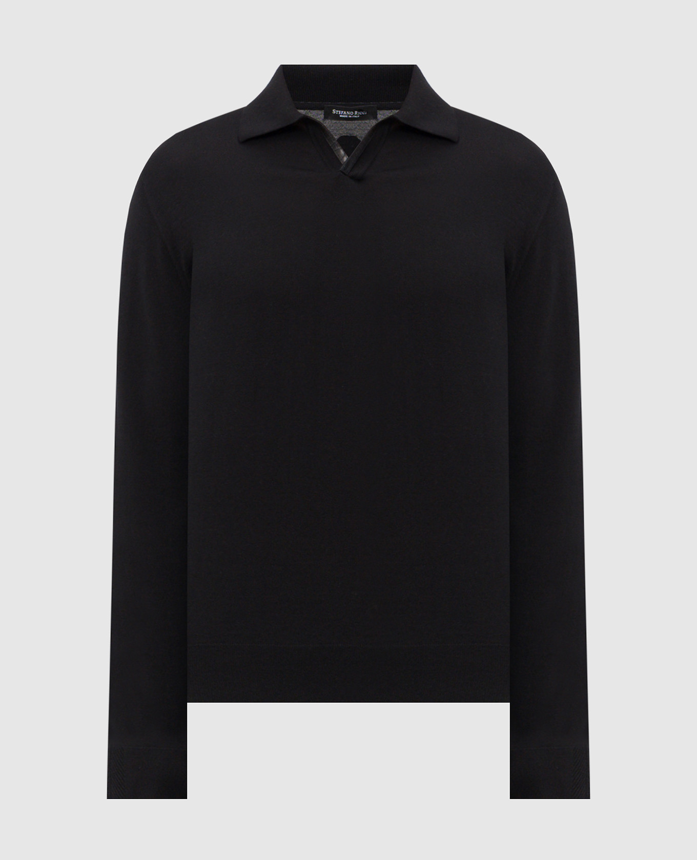 Black long-sleeved polo shirt with silk