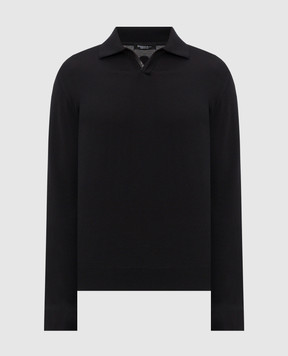 Stefano Ricci Black long-sleeved polo shirt with silk K616440P36F26109