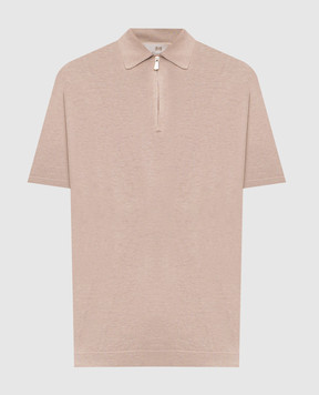 Enrico Mandelli Beige silk polo shirt with logo patch 3K065A5674