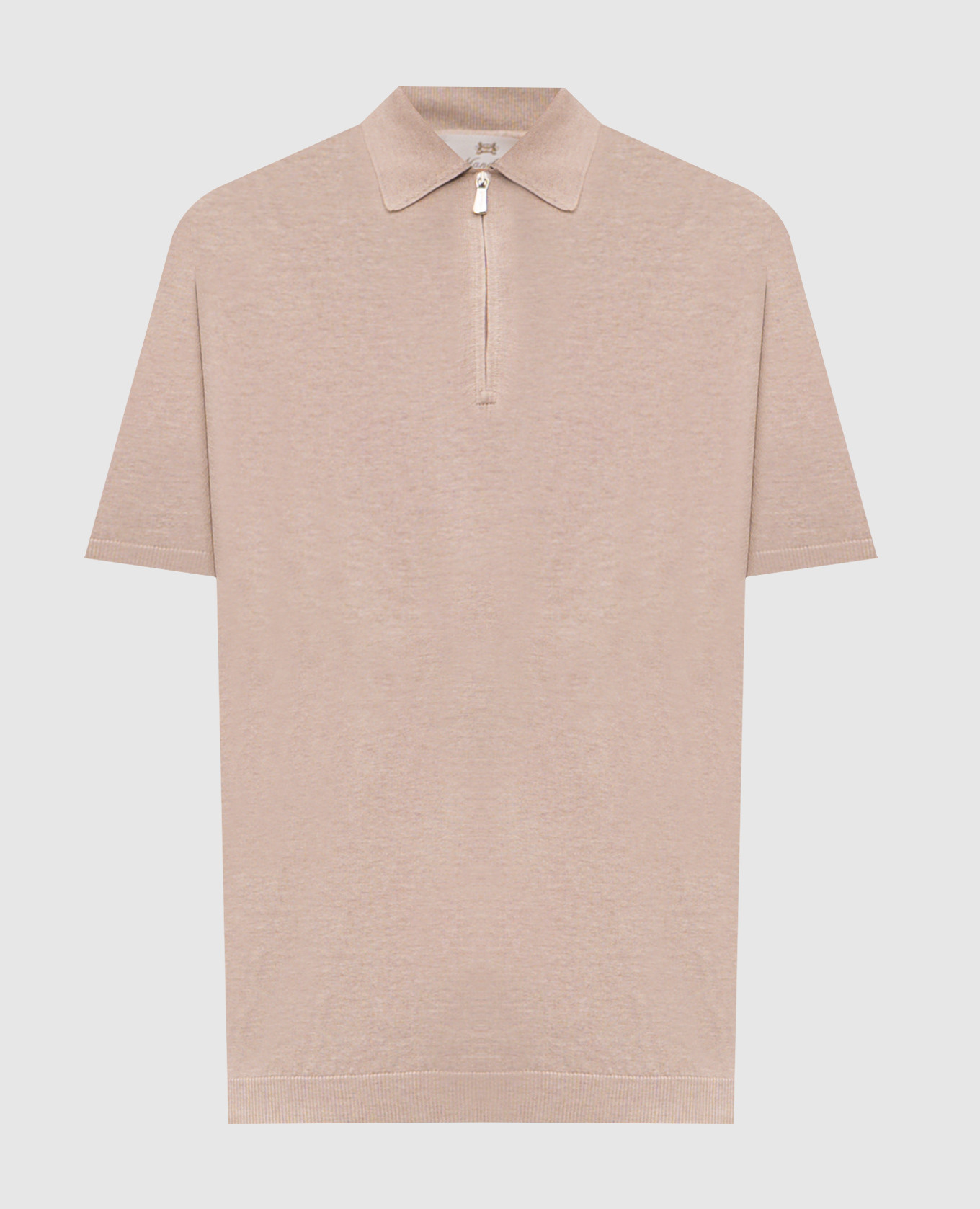 Beige silk polo shirt with logo patch