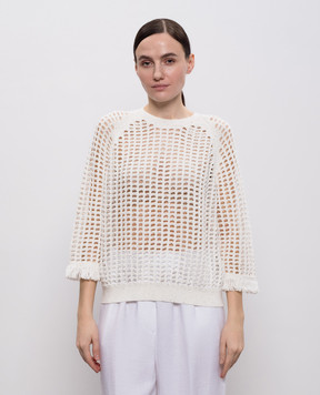 Peserico White openwork jumper with sequins and fringe A99047F0709110