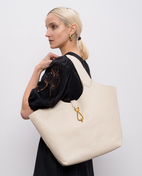 Twinset Ivory leather tote bag with logo 261TB7130