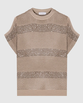 Brunello Cucinelli Brown openwork vest with sequins M58772820