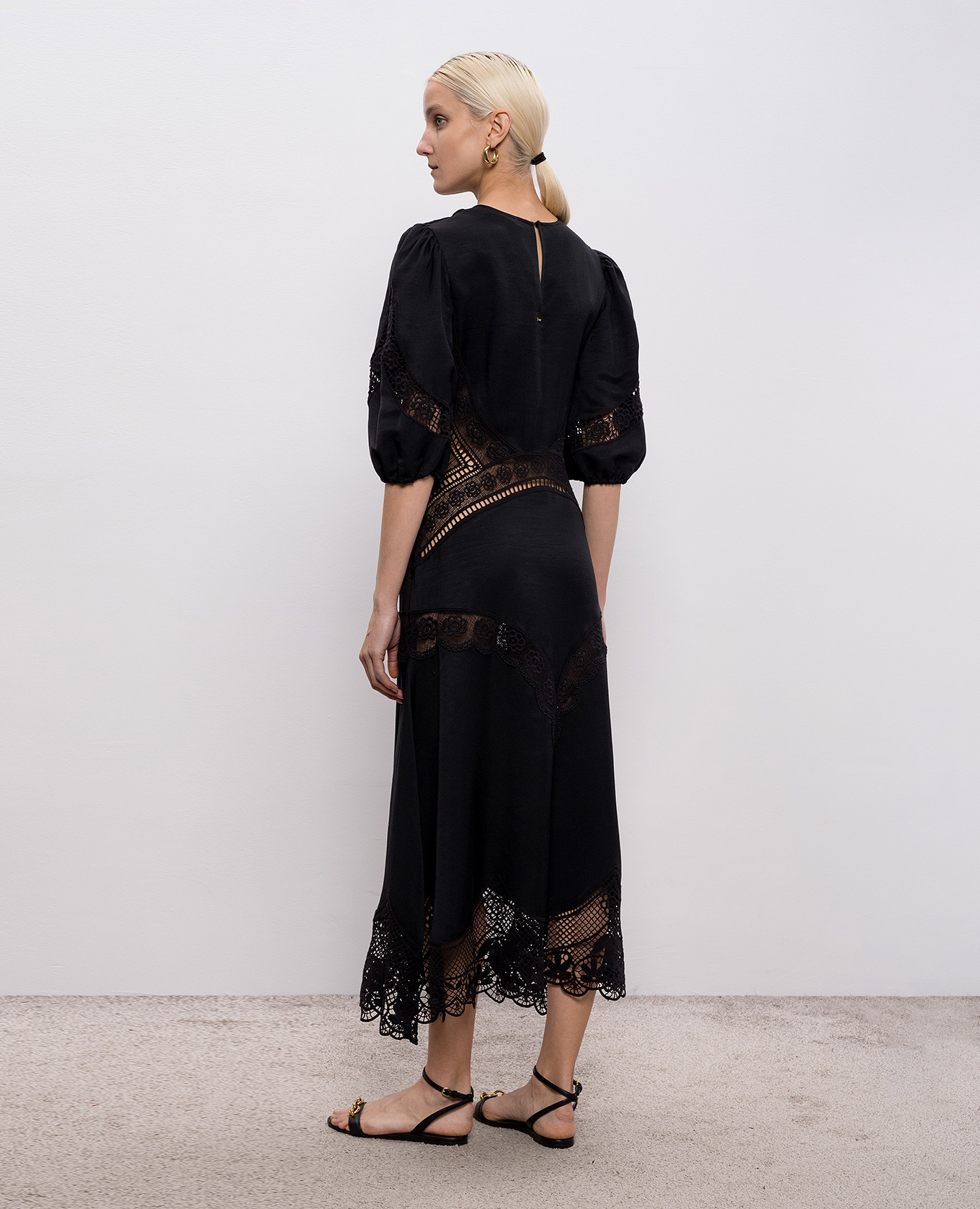 

Black linen dress with openwork inserts Twinset
