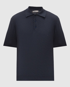 Canali Blue polo shirt with silk in woven pattern MK02466C0127