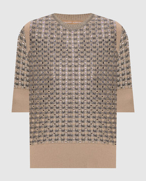 Ermanno Scervino Beige short-sleeved sweater in wool with crystals D495L322CTEJY