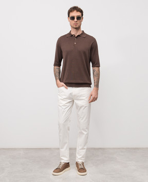 ISAIA Brown silk polo shirt MG8262Y0470