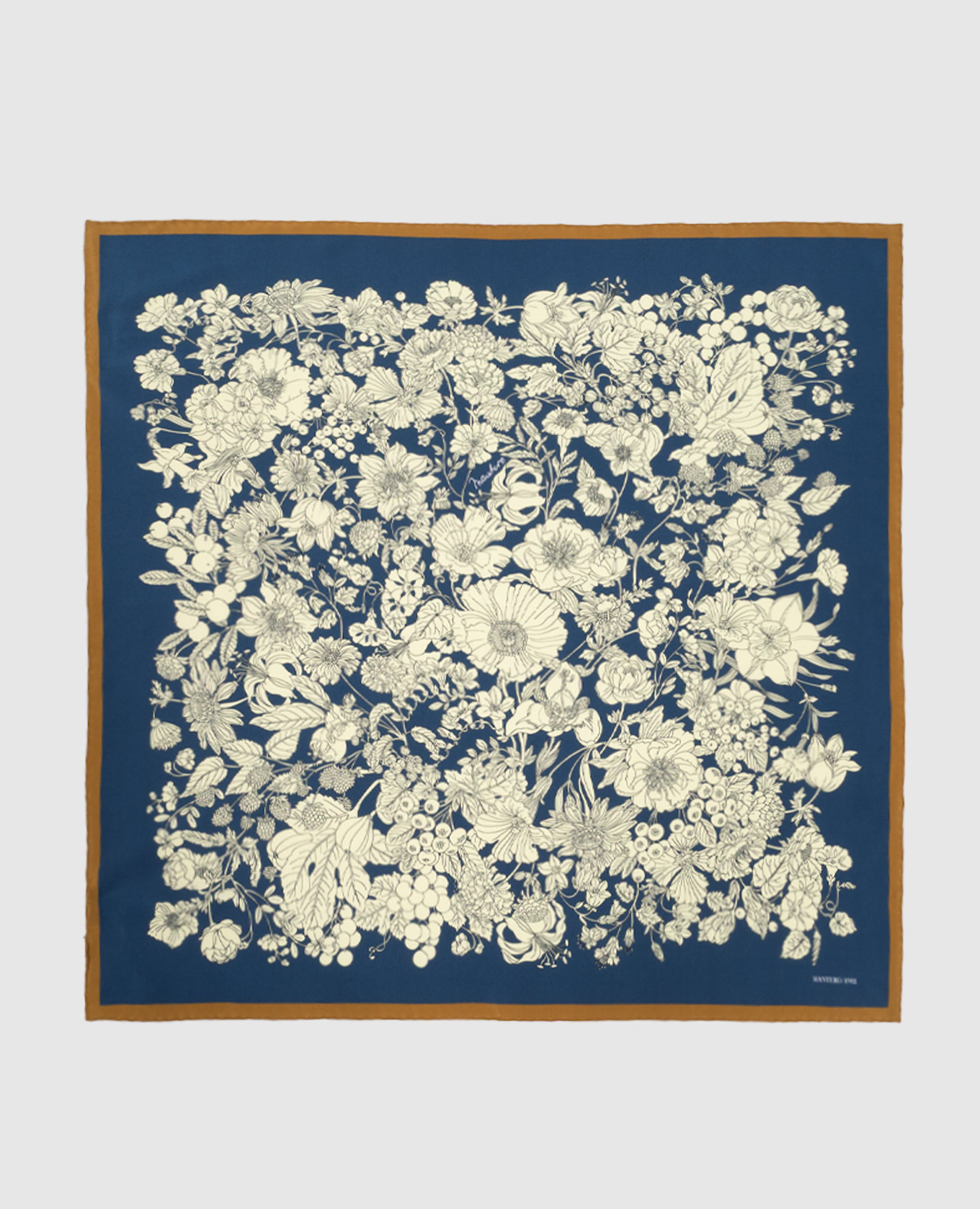 Blue silk scarf with floral print