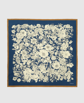 MANTERO 1902 Blue silk scarf with floral print 0909F0023G63167