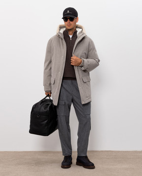Brunello Cucinelli Gray wool down jacket with fur MM4701629