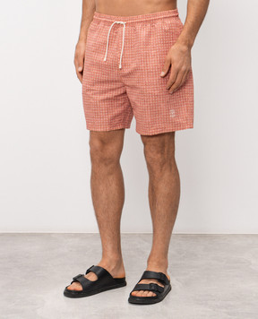 Brunello Cucinelli Orange swim shorts with branded print MR847043