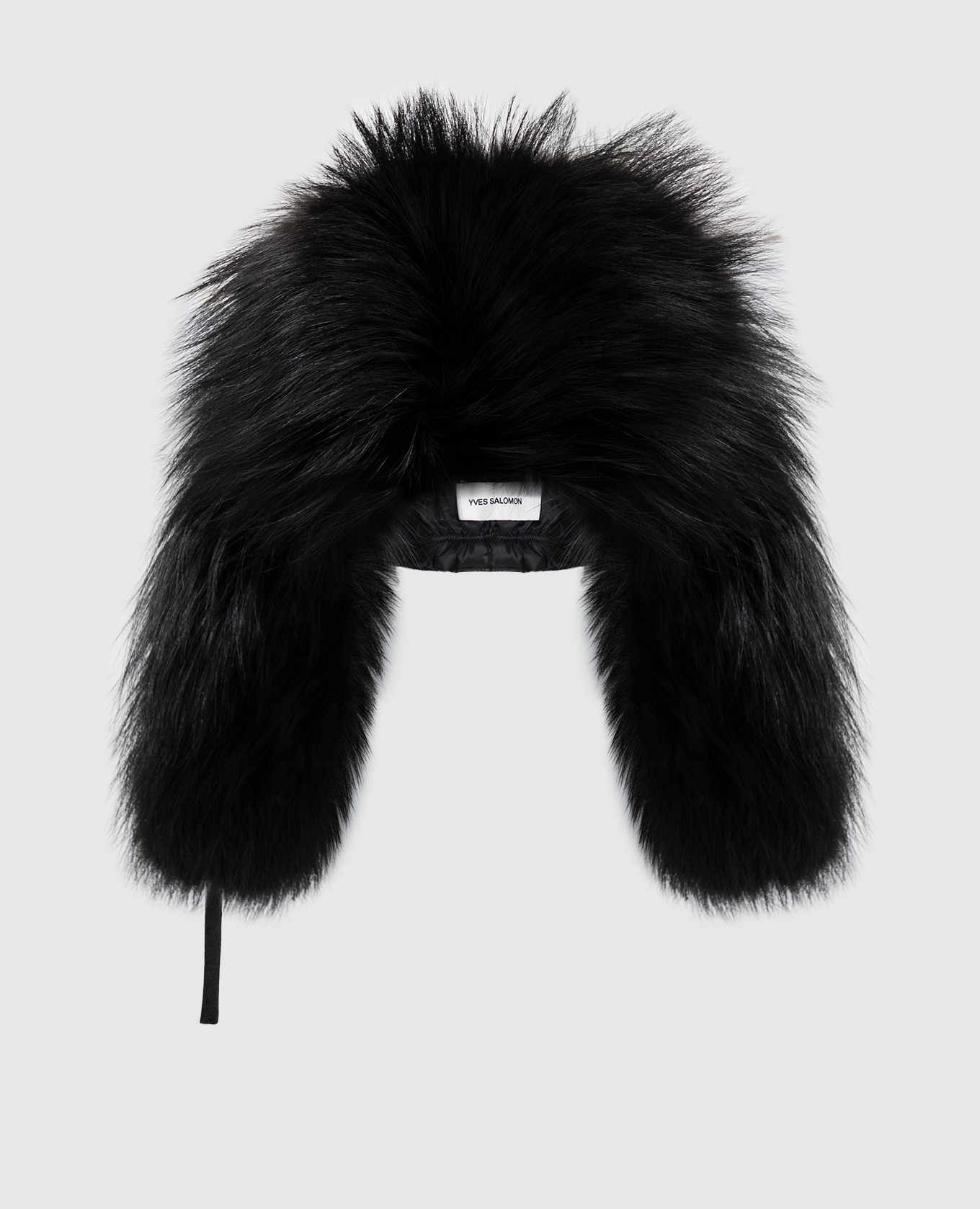 Gray wool and silk earflap hat with fox fur
