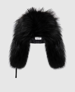Yves Salomon Gray wool and silk earflap hat with fox fur 23WAA030XXWO2W