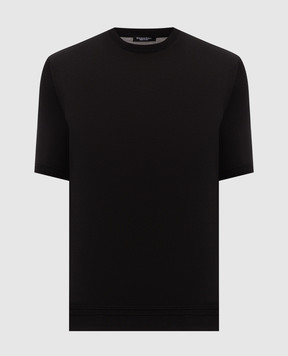 Stefano Ricci Black silk T-shirt with embroidered monogram logo K616215G10F25101