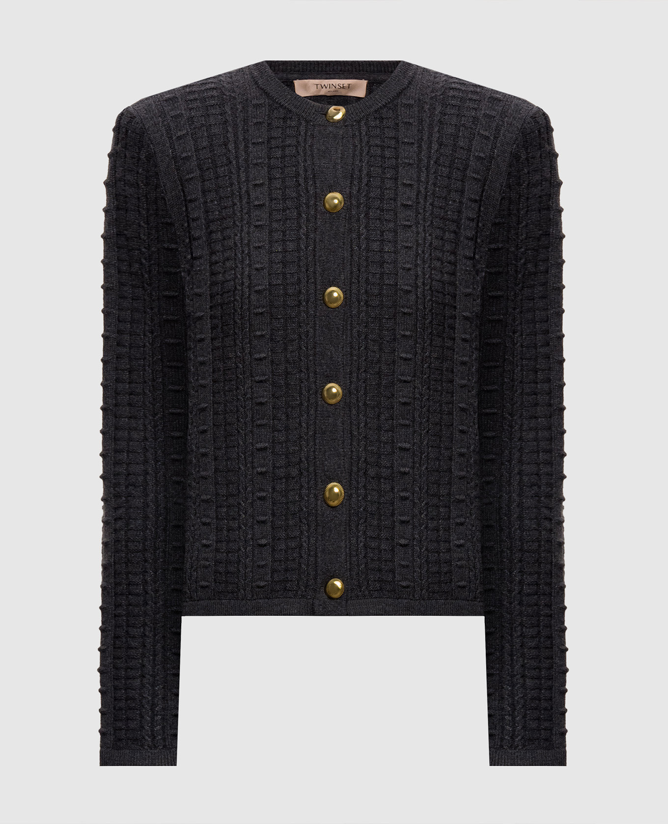 Dark gray cardigan with textured pattern