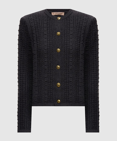 Dark gray cardigan with textured pattern