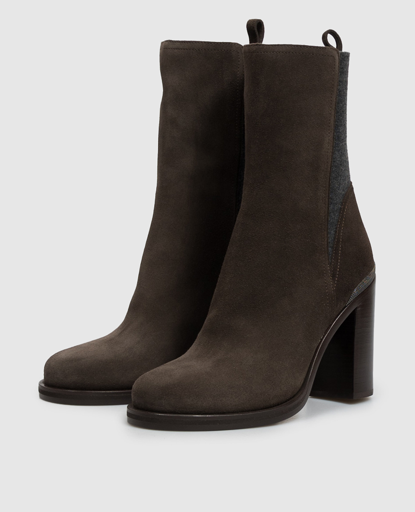 Brown suede ankle boots with monil chain Brunello Cucinelli 2