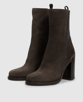 Brunello Cucinelli Brown suede ankle boots with monil chain MZSFC3360P