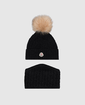 Moncler ENFANT Children's black hat and scarf set L29543G00008N1218