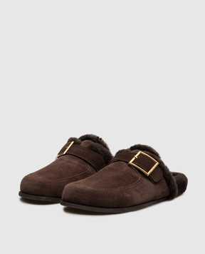 Jimmy Choo Brown suede mules with fur trim and logo engraving BIKERMULEFVSG