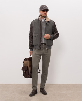 Brunello Cucinelli Khaki jeans with logo patch M277PO2090