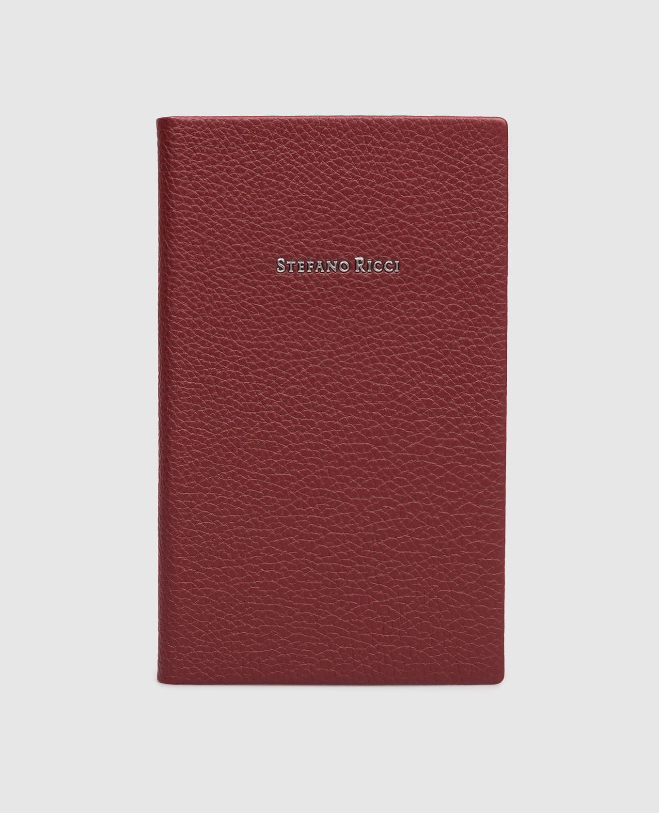 Burgundy leather notebook with textured logo