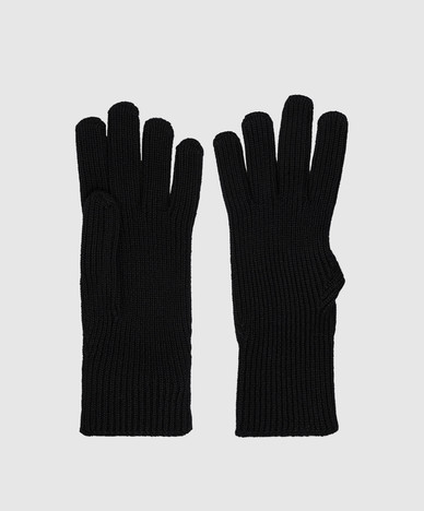 Black wool gloves with logo patch