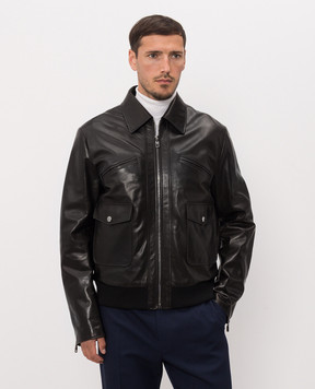 Dolce&Gabbana Black leather jacket with metal plate G9CFULHULQX