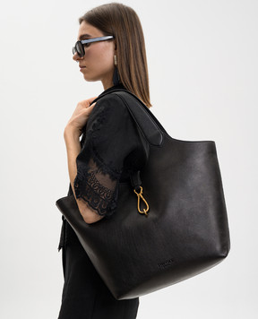 Twinset Black leather tote bag with logo 261TB7130