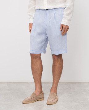 Herno Blue linen shorts with lapels PT000191U17158