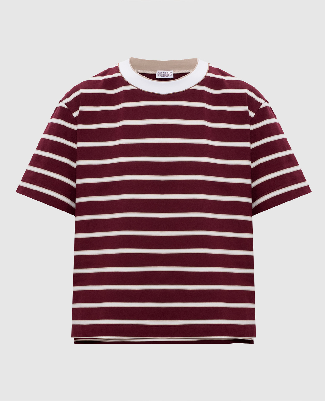 Burgundy striped T-shirt with monil chain