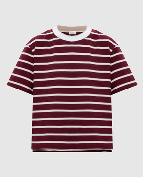 Brunello Cucinelli Burgundy striped T-shirt with monil chain MQ984ES800