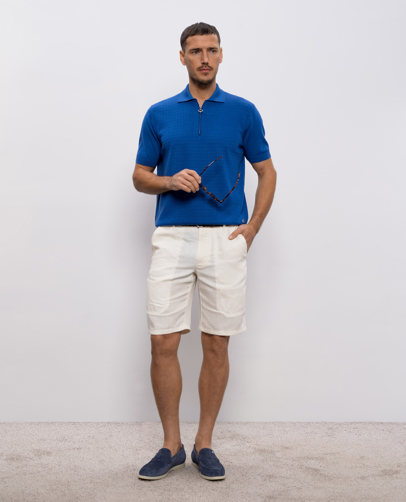 

Blue polo shirt made of wool, cashmere and silk in a pattern Stefano Ricci