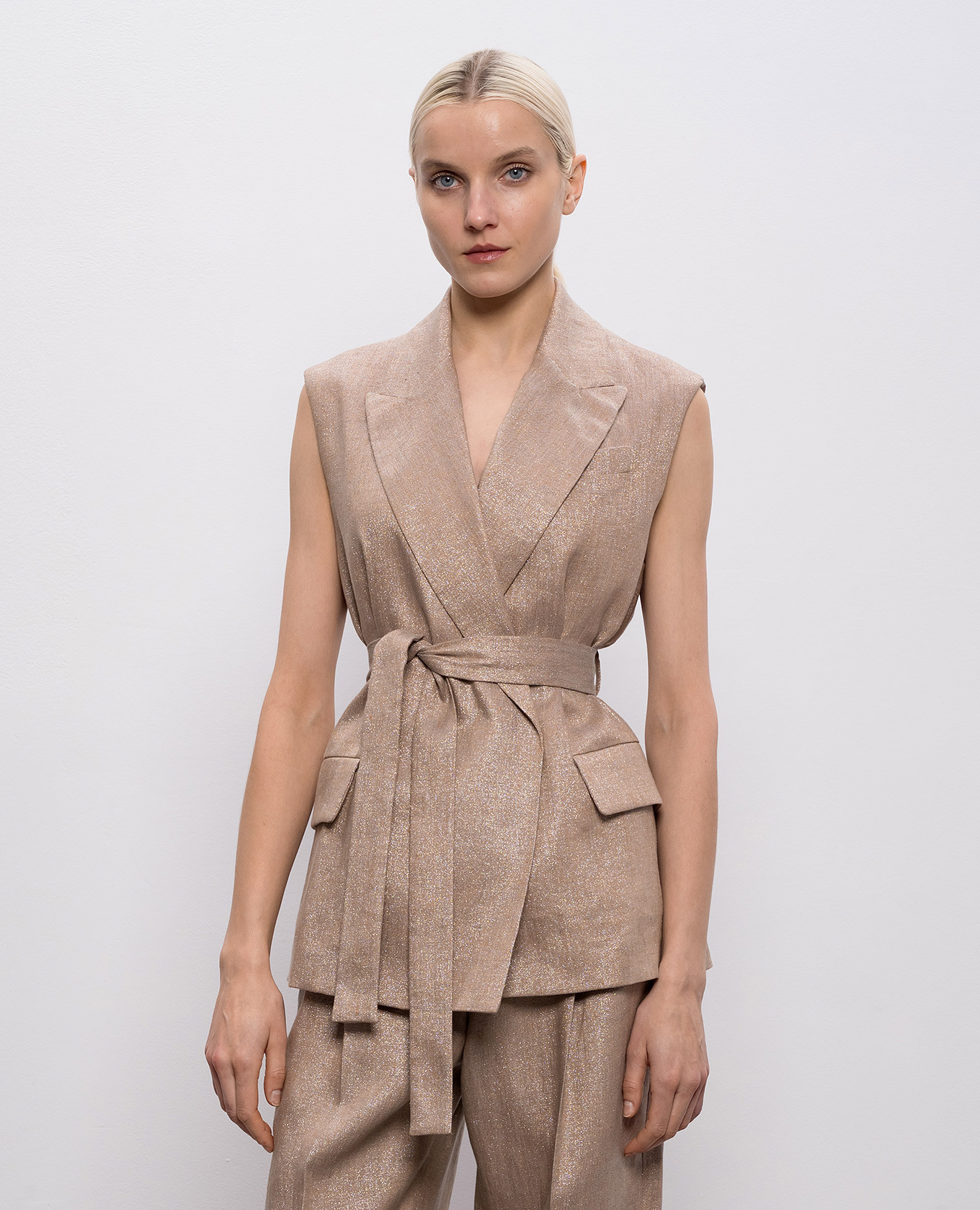 Beige linen vest with lurex Brunello Cucinelli 3