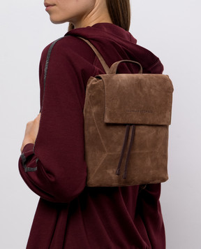 Brunello Cucinelli Brown suede backpack with embossed logo MBDLB2826P