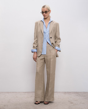 Brunello Cucinelli Beige linen trousers with lapels MH527P8492