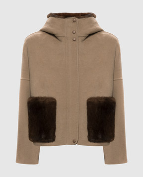 Yves Salomon Brown mink fur jacket with hood 27WYV05456CAVI
