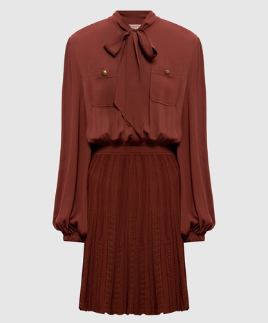 Brown shirt dress with textured pattern