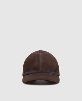 Brunello Cucinelli Brown suede cap with monil chain MCAP9F151P